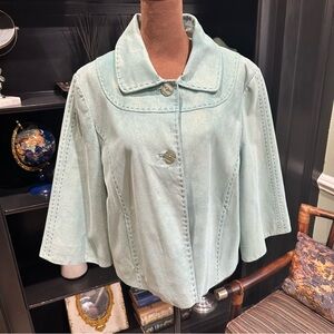 Saguaro Light Green Shimmery Leather Jacket – Size Large – Western Flair & Bold